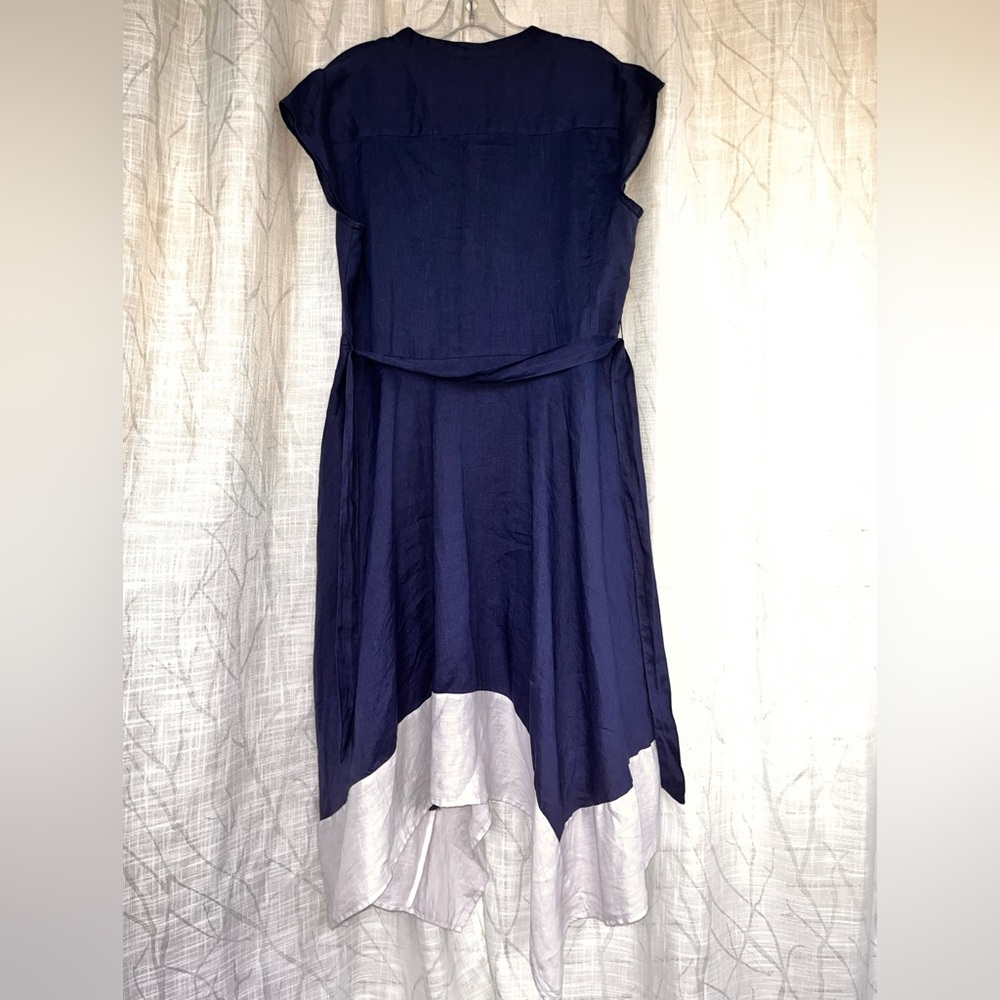 DKNY pure Asymmetrical Navy and White Linen Dress - Picture 13 of 14